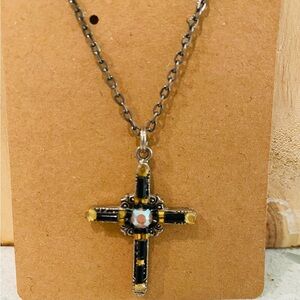 Ayalabar Elegant Black and Gold Cross Pendant Necklace